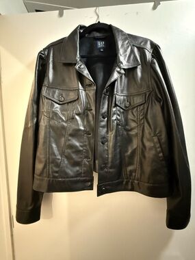 GAP Black Faux Leather Bomber Jacket